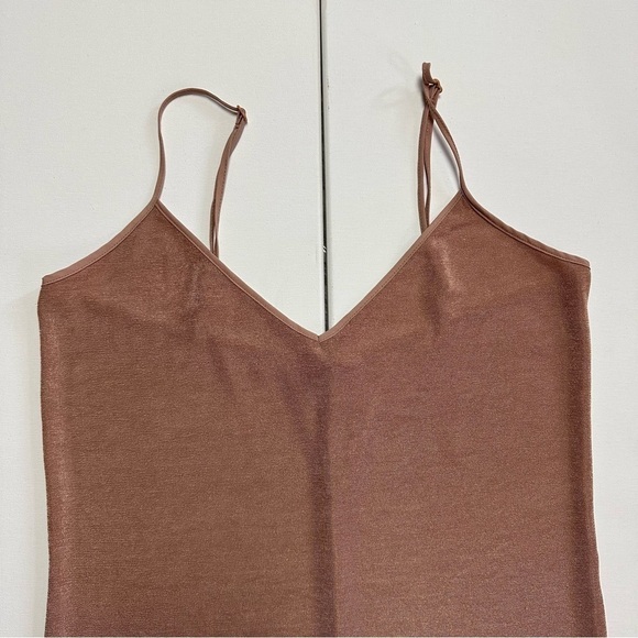 Zara Tan Silky Spaghetti Adjustable Strap Dress V-neckline Women Small - Picture 6 of 10
